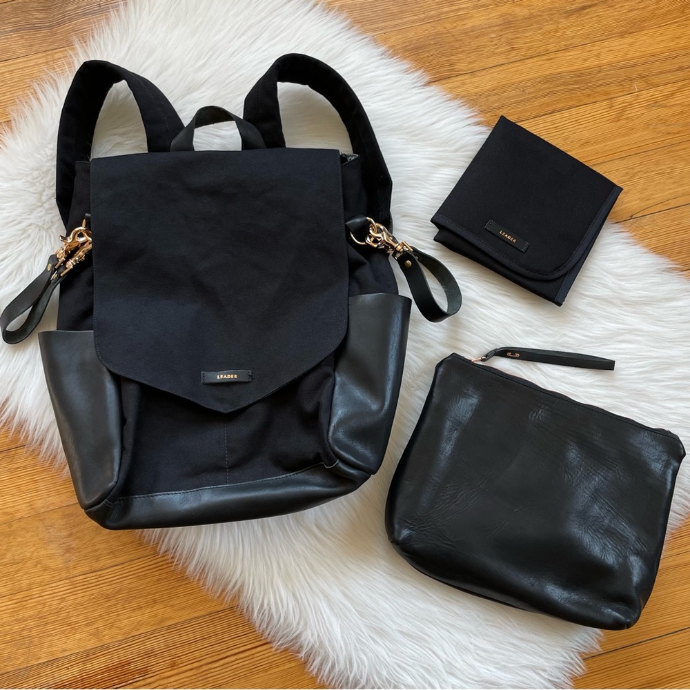 NEW Leader Bag Co leather and canvas backpack diaper bag - Picture 2 of 11